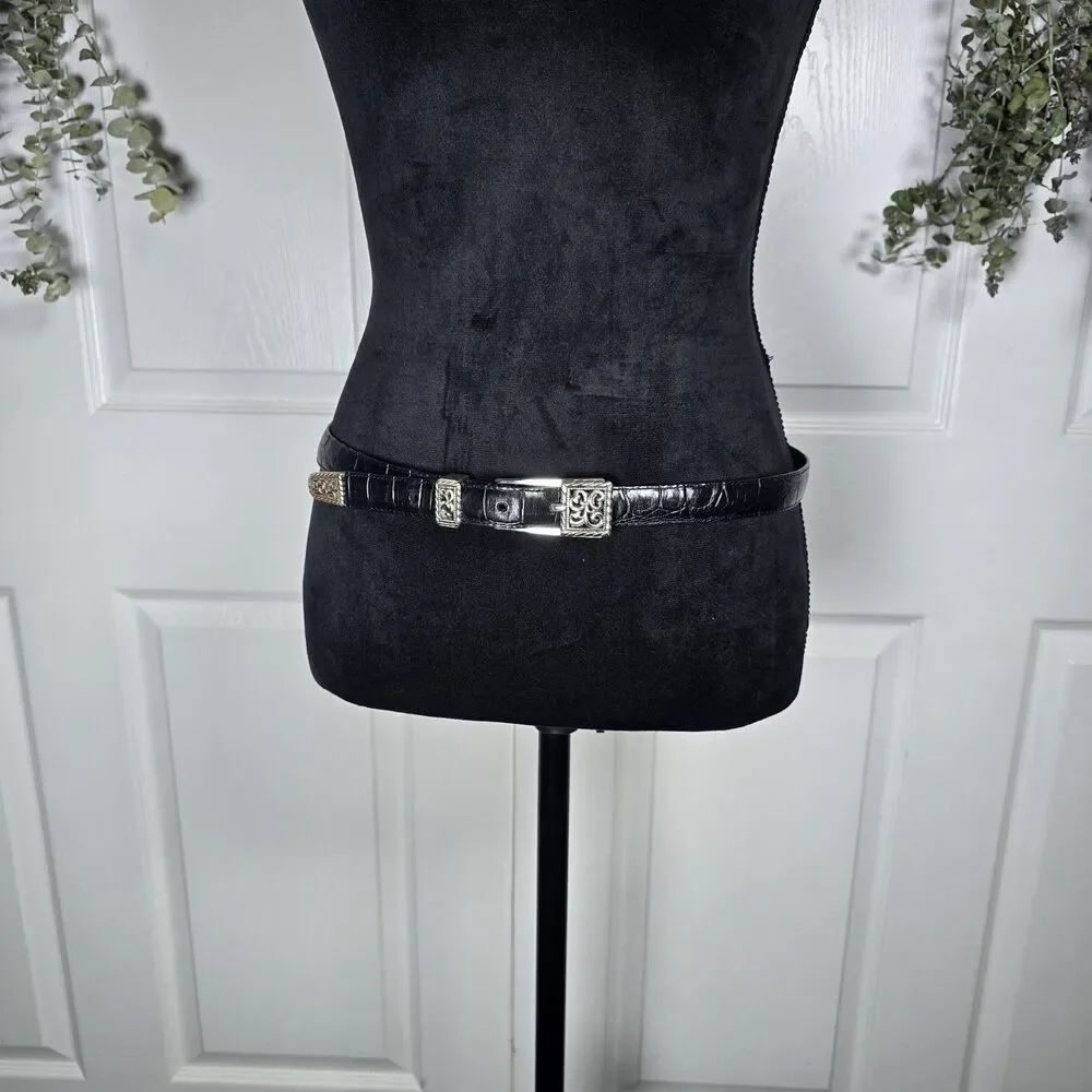 Brighton Black Textured Leather Brilliant Silver Work 3/4